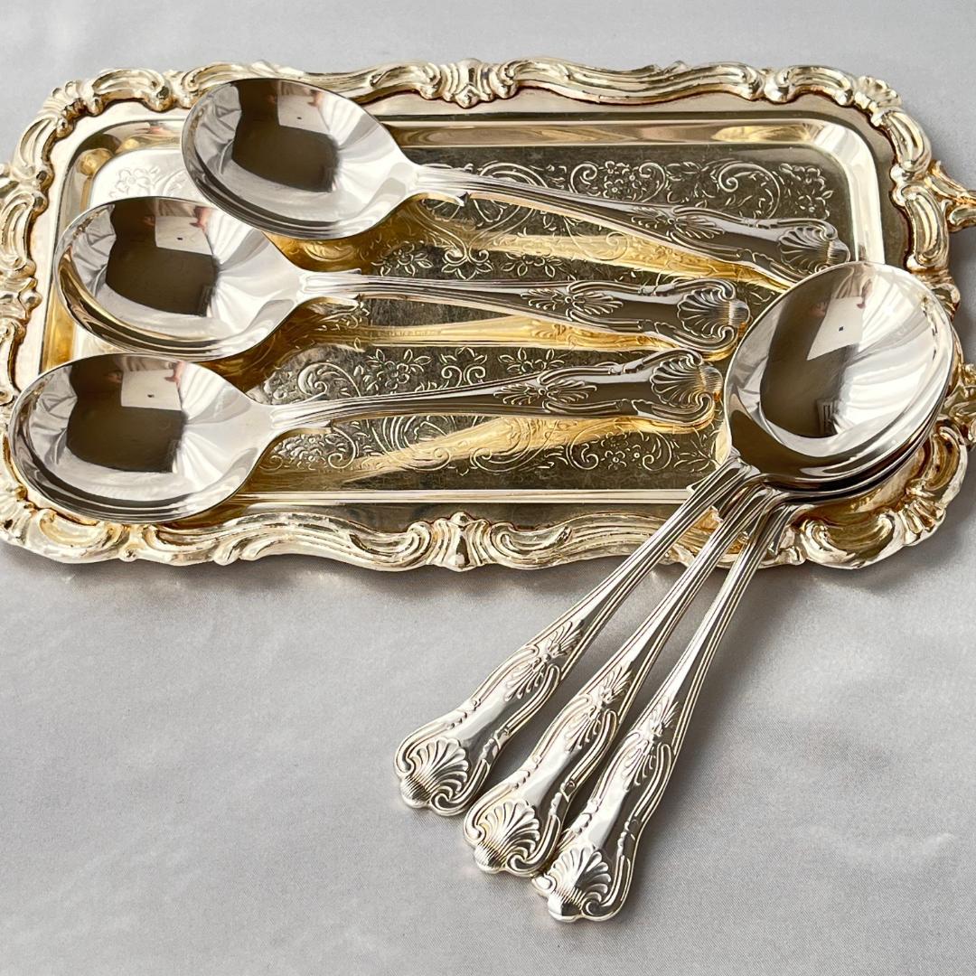 【英国】 キングスパターン コンソメスプーン 6本【シルバープレート】