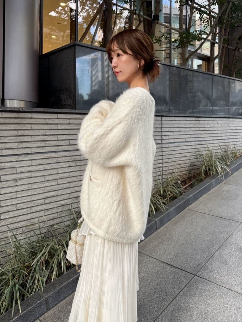 実物写真掲載 完売色 SNIDEL ファーライクミドルニットジャケット