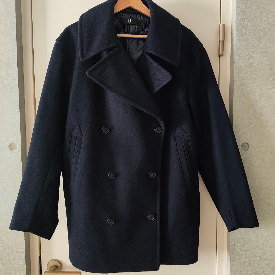 +J UNIQLO ウールピーコート Lサイズ ネイビー