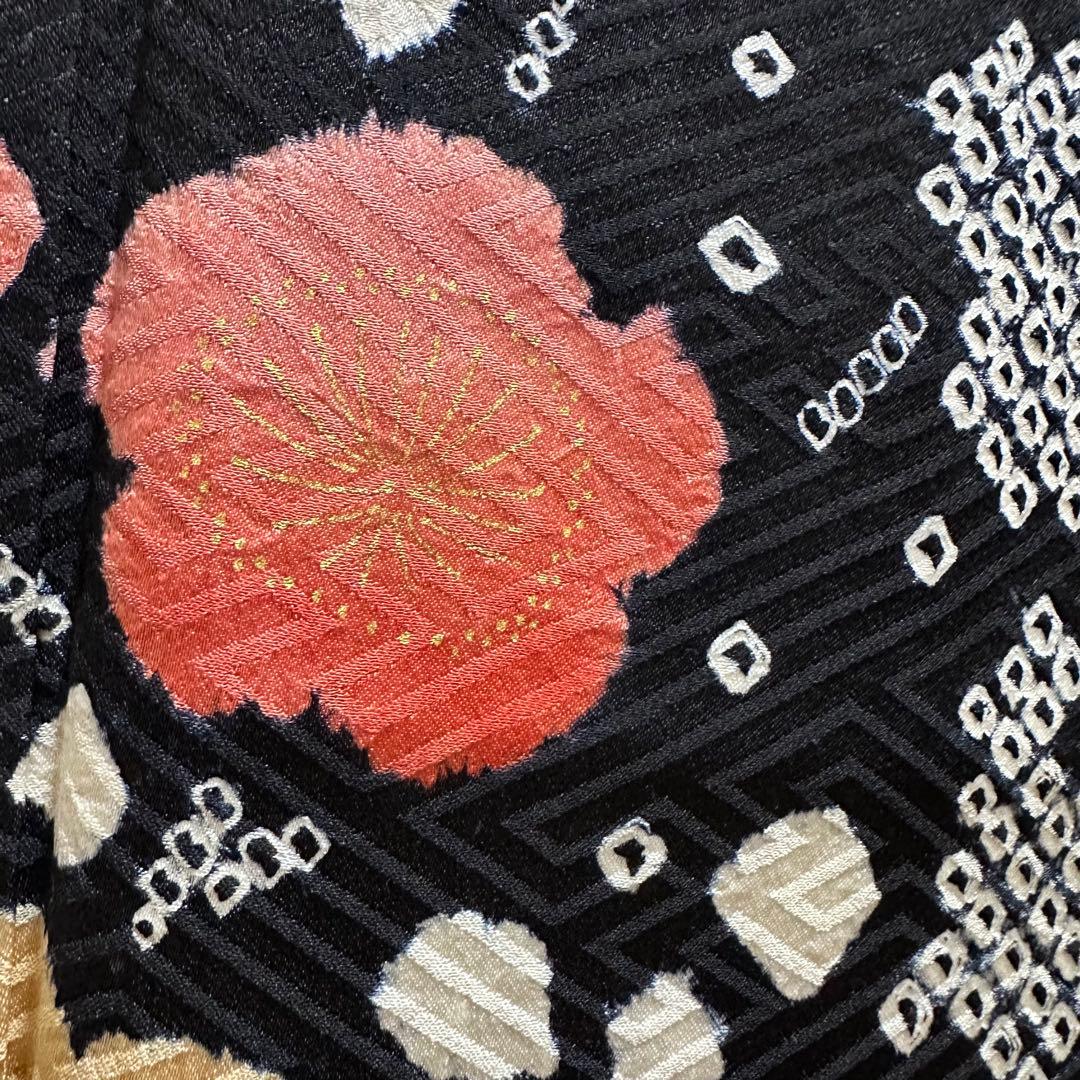 ★幻想的な黒色振袖セット6点‼️コントラストの美しい見事な絞り　正絹　やまと誂製