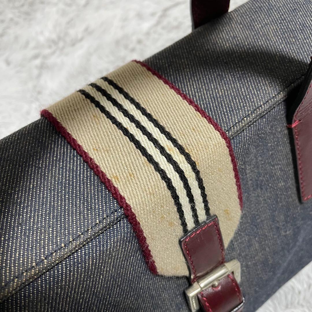 バーバリー　ハンドバッグ　デニム生地　キャンバス　レザー　シルバー金具