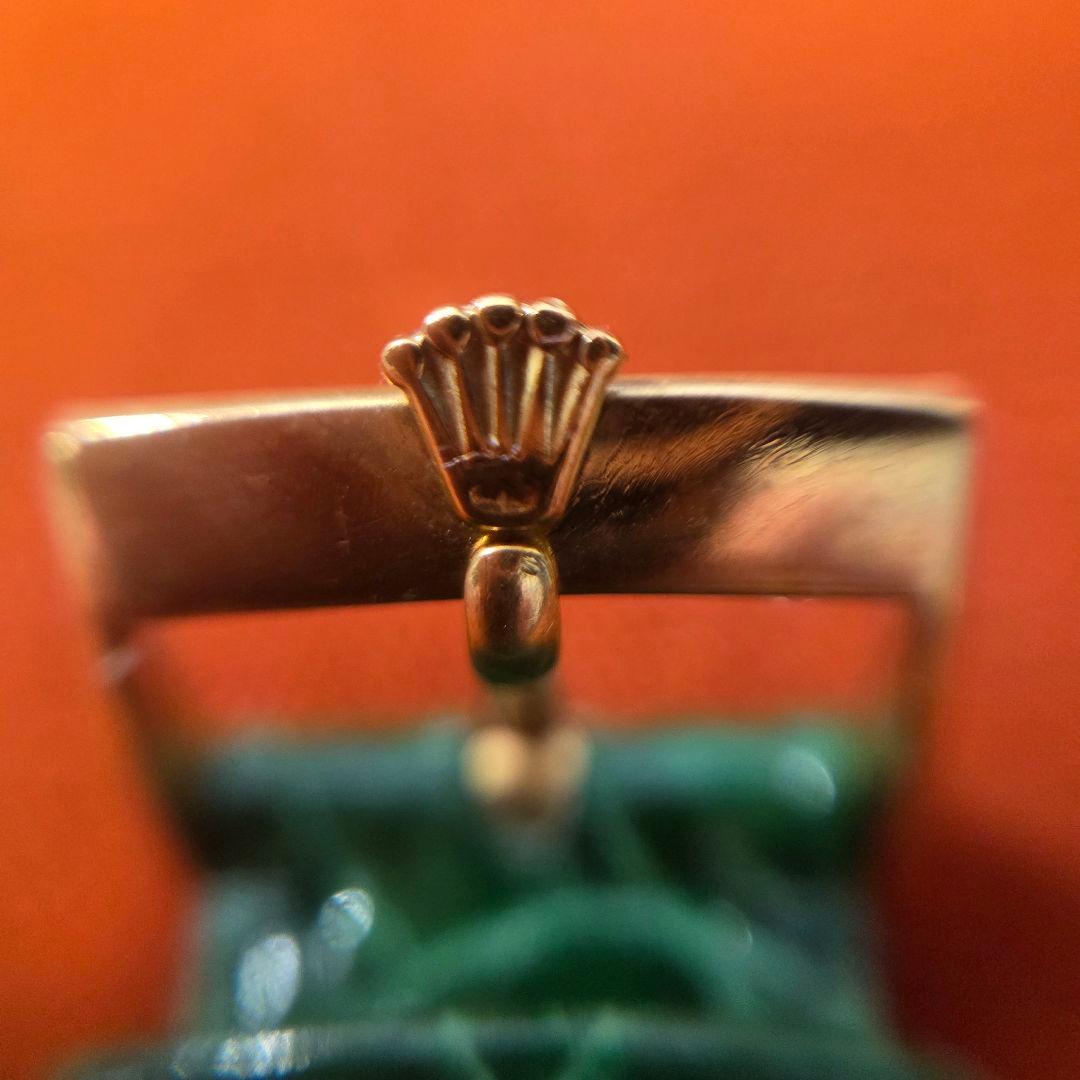 ROLEX 時計レザーベルクロコダイル型押しグリーン系/K18尾錠&バネ棒付