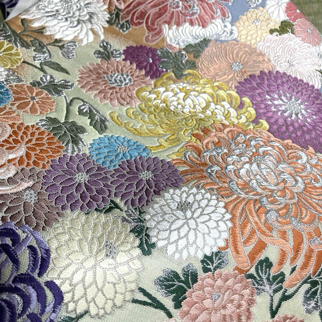 正絹　総刺繍　袋帯　【唐織　花】