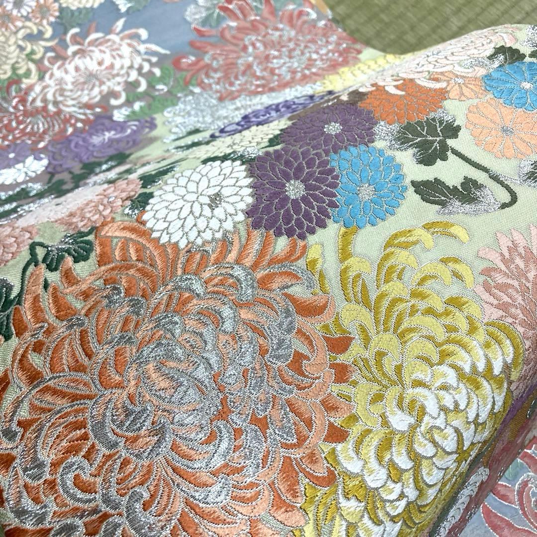 正絹　総刺繍　袋帯　【唐織　花】