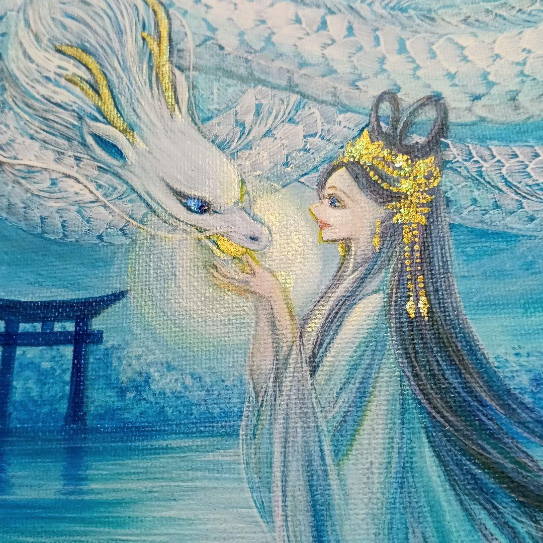 No.517 F3キャンバス　アクリル画　弁財天　弁天様　白龍　白蛇　開運絵画