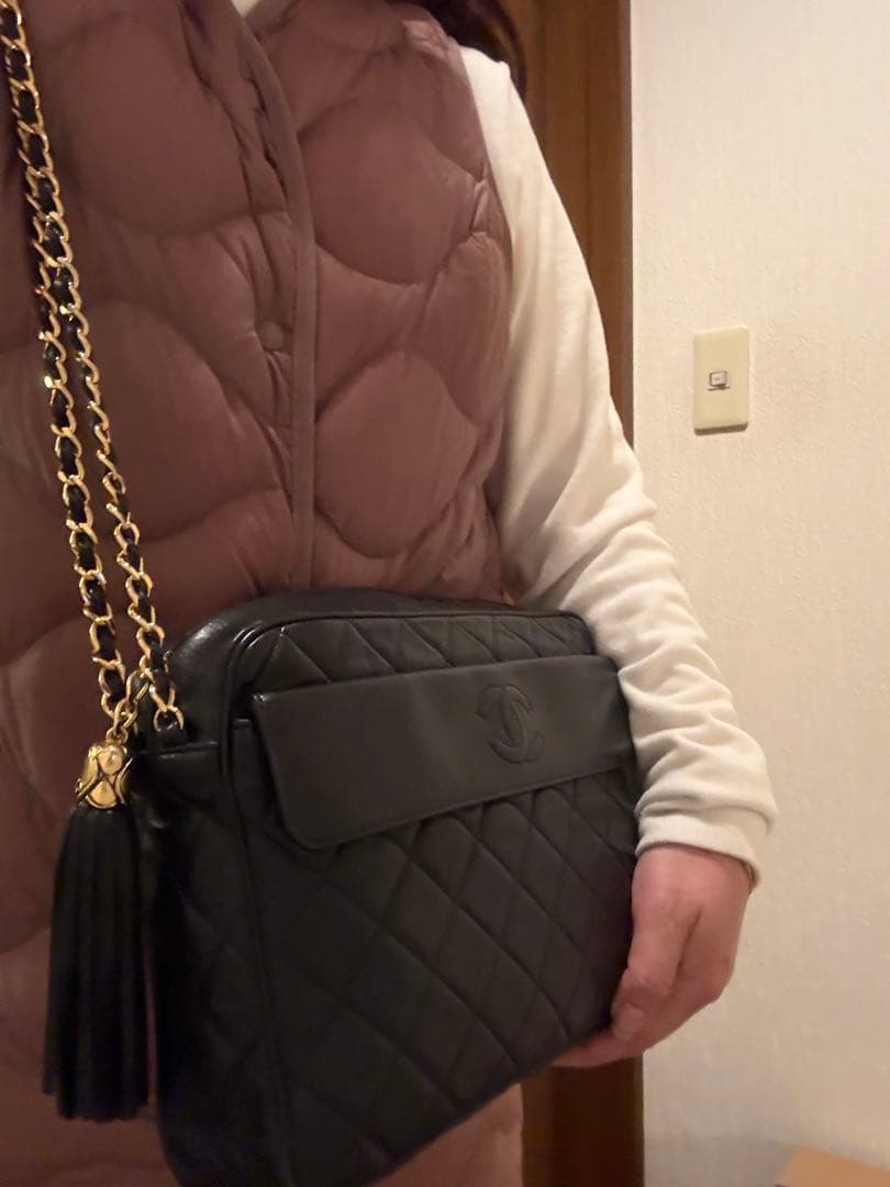 ヴィンテージCHANEL ブラック レザー ショルダーバッグ