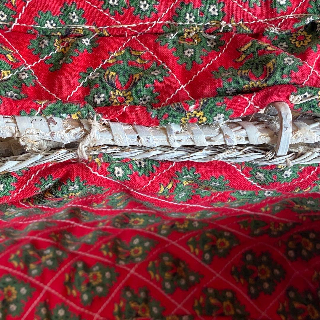 フランス　アンティークパニエ　プロヴァンスプリント　白いかご　ラタンバスケット