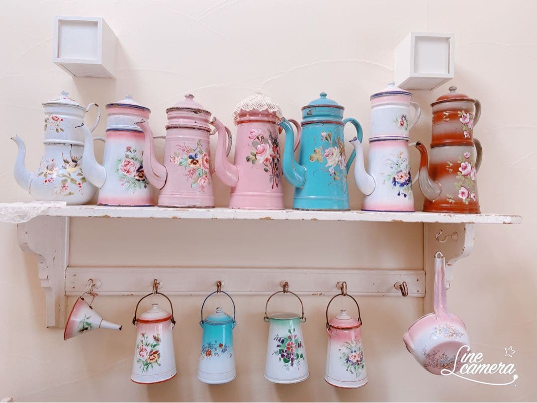 アンティークホーロー♡AUBECQ社ピンクバラ柄ホーローカフェティエール　希少❣️