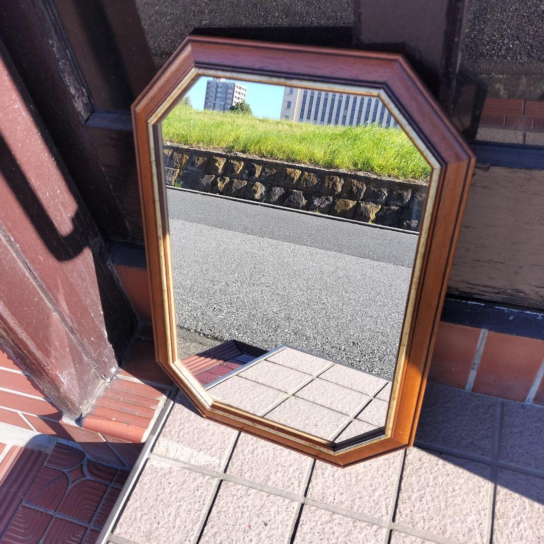 イタリア ヴィンテージ 木製八角形壁掛け鏡 アンティーク ミラー