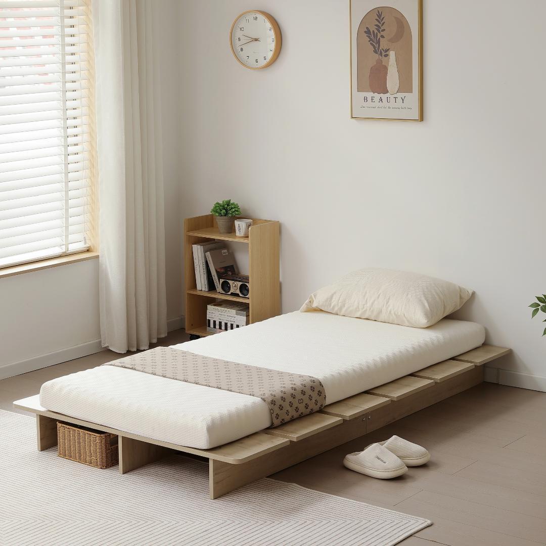 【幅100cm】ベッド　脚付き　木目調　コンパクト　NATURAL