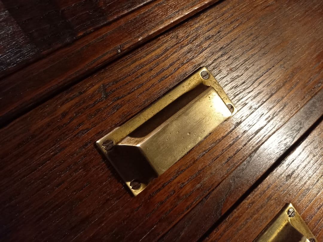 1950's　ヴィンテージ　ドロワー　欅　無垢材　継ぎ組み　細工　真鍮　金具