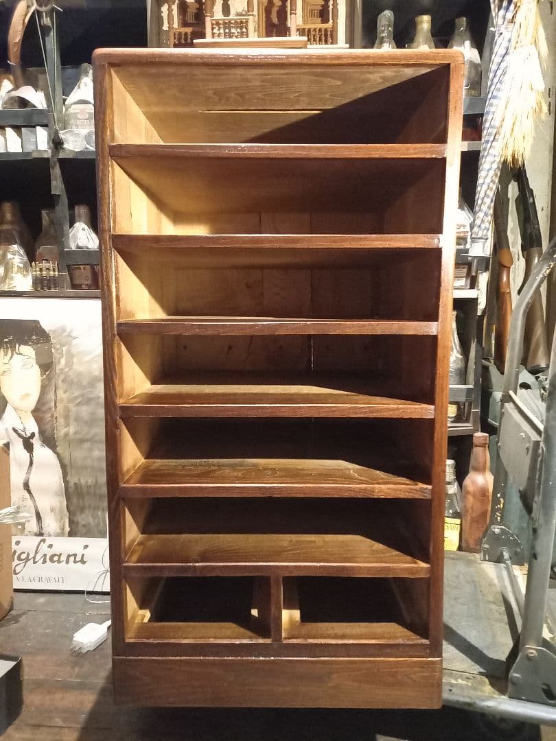 1950's　ヴィンテージ　ドロワー　欅　無垢材　継ぎ組み　細工　真鍮　金具