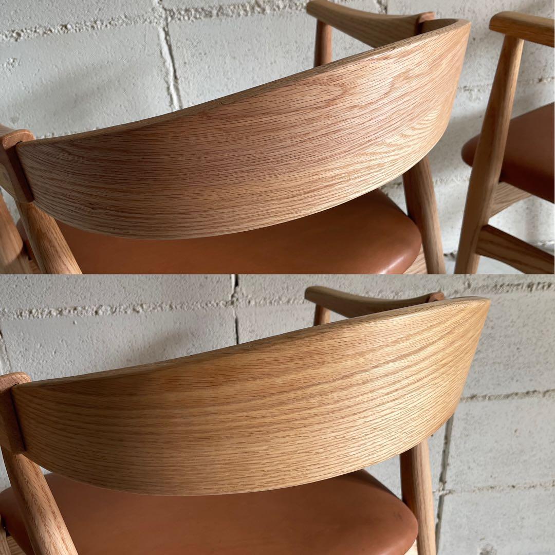 美品　MOMO NATURAL ダイニングチェア　本革　２点セット　オーク無垢