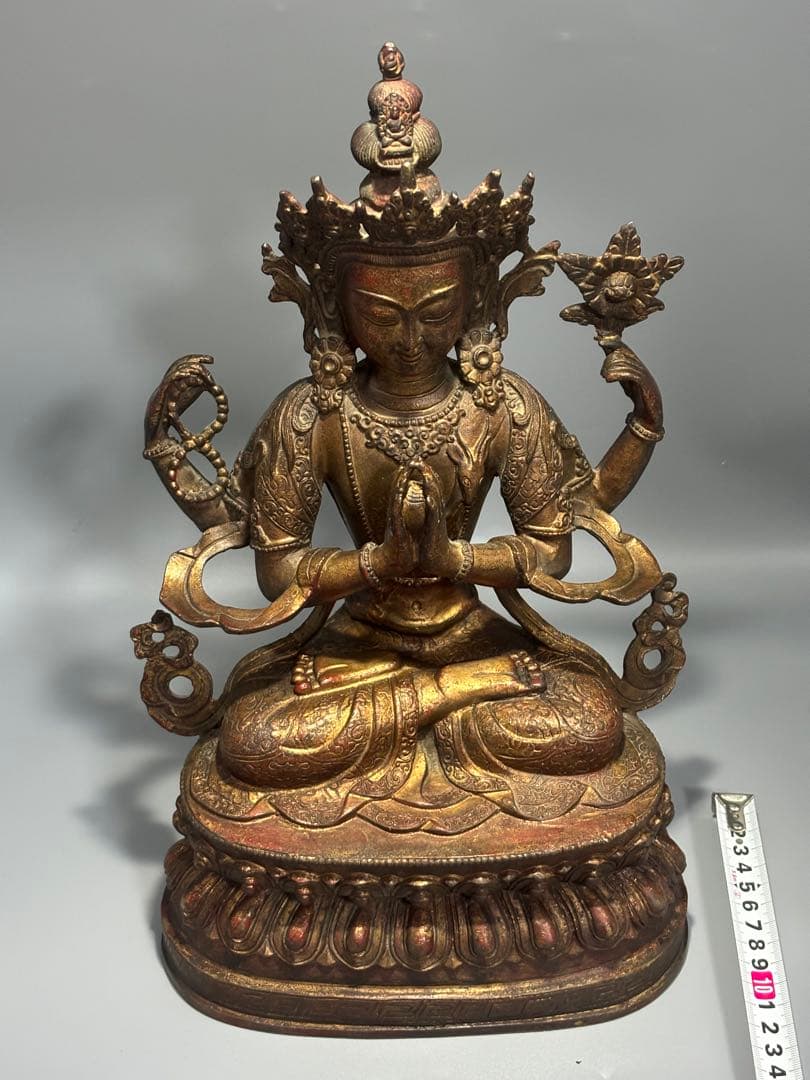 (期間セール)仏教古美術 純銅静座観音 四腕観音仏像文化遺産 文化財仏像伝承