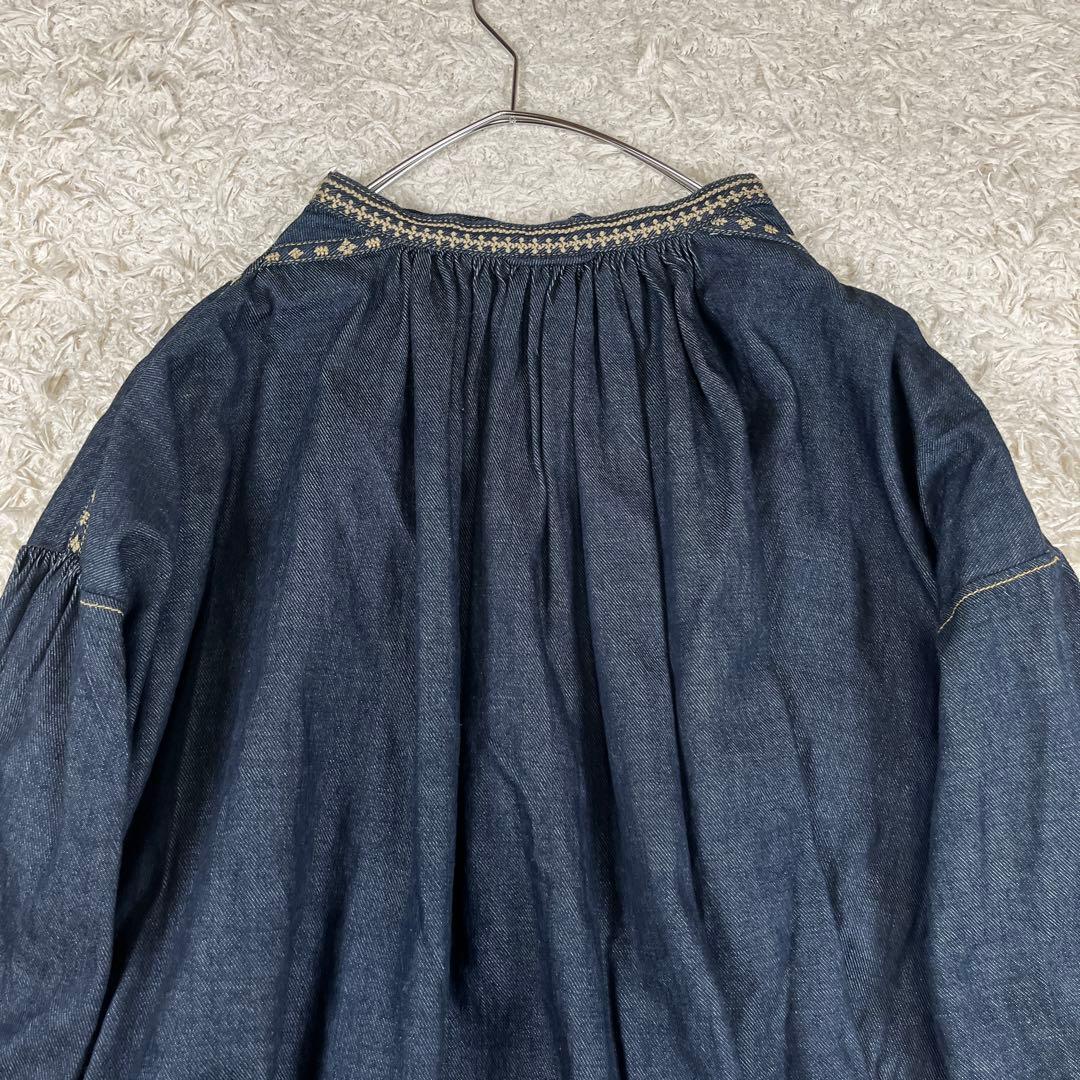 45R プチデニムのスモックブラウス デニム トップス FREE SIZE