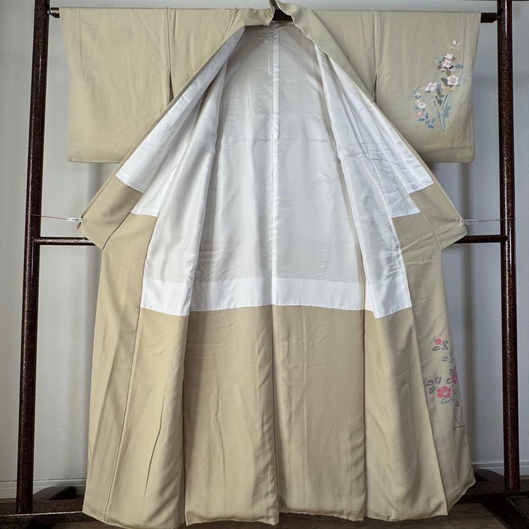 超美品　正絹　袷　訪問着　着物　着丈161　裄66　クリーム　黄緑　水色　ピンク