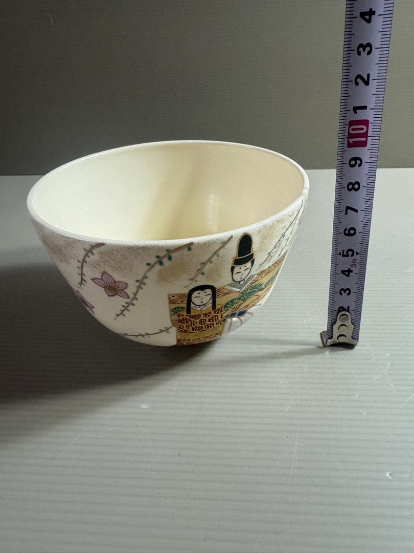 1555 清水焼　平安紫雲　色絵雛人形文　茶碗　未使用