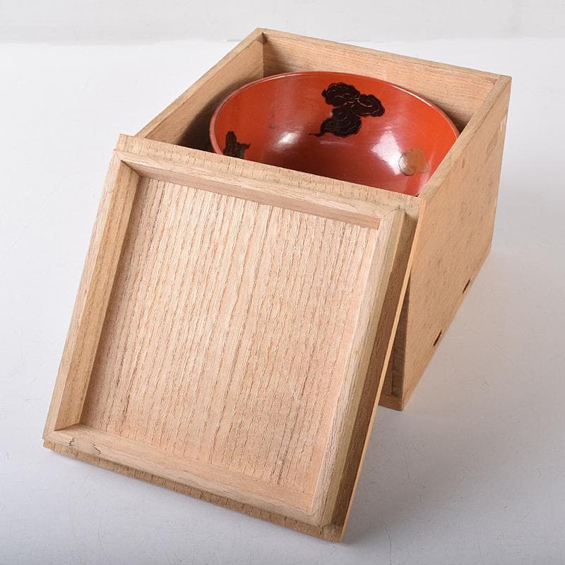 古民具　根来塗　雲龍文彫　椀　時代箱付　V　R8441