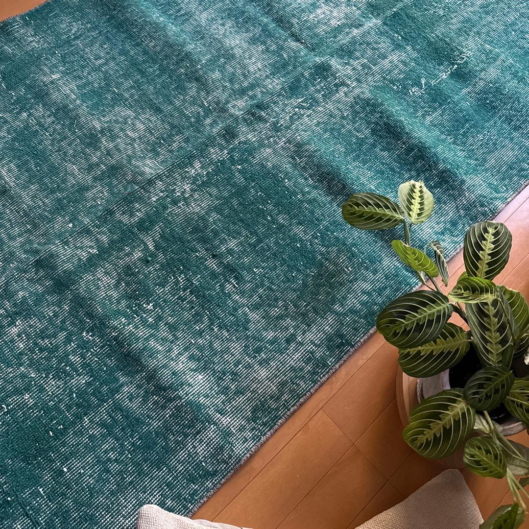 102.5×190 深みあるグリーン　ワンカラーラグ　トルコヴィンテージラグ