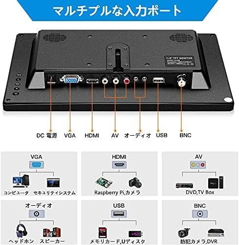 12インチ小型モニター - 全視野式IPS、HDMI、スピーカー内蔵