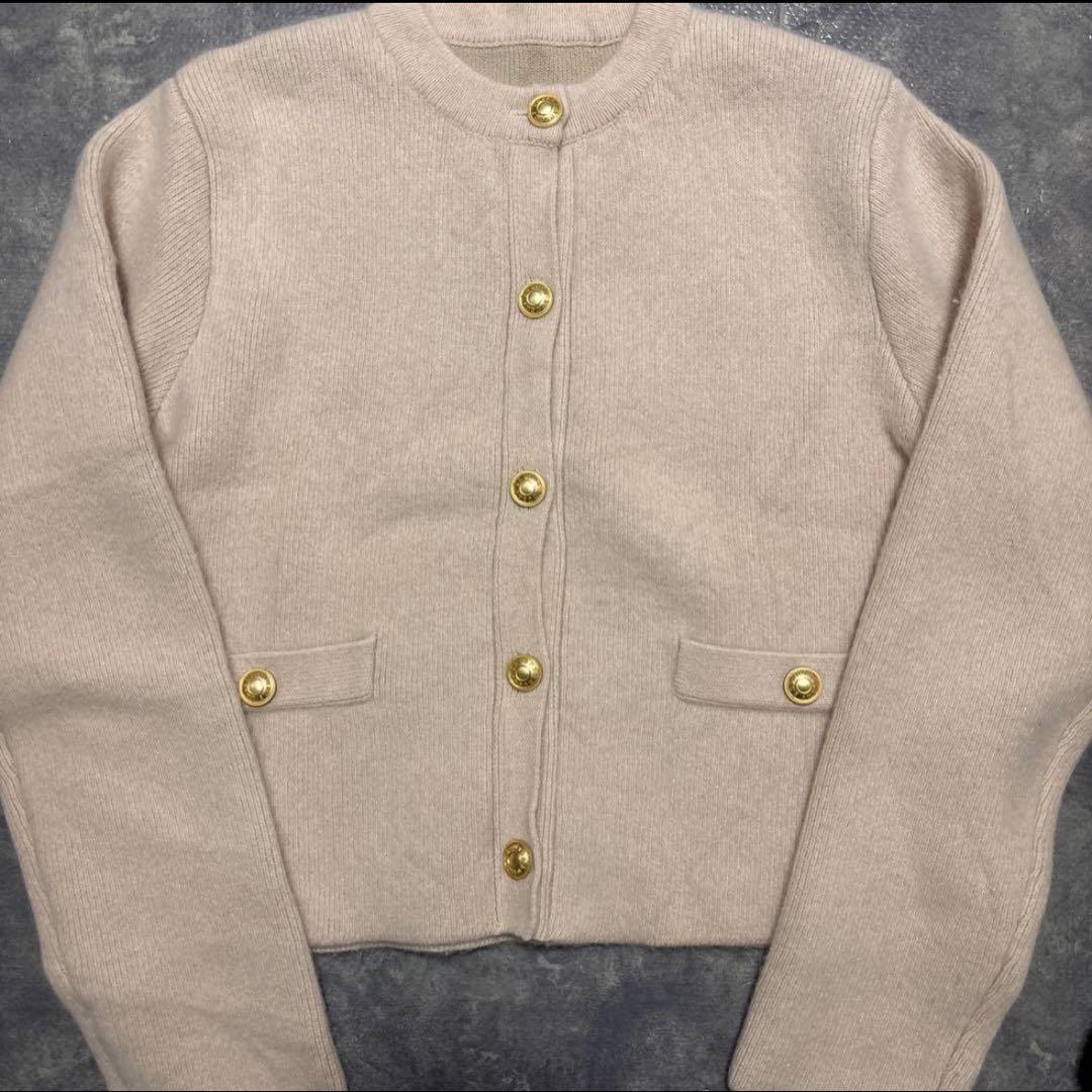 anuans ラクーンブレンドノーカラーニットジャケット アイボリー