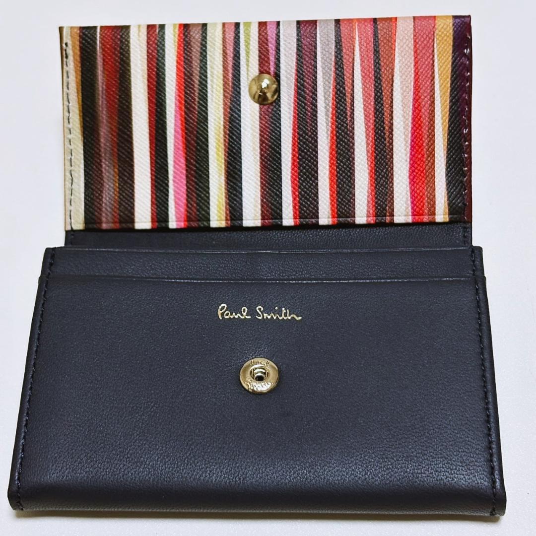 Paul Smith ポールスミス レザー 名刺入れ ストライプ ネイビー
