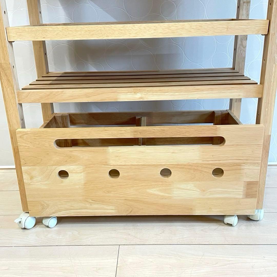 【美品】 タイル天板 木製キッチンワゴン キャスター付 北欧 収納棚 カントリー