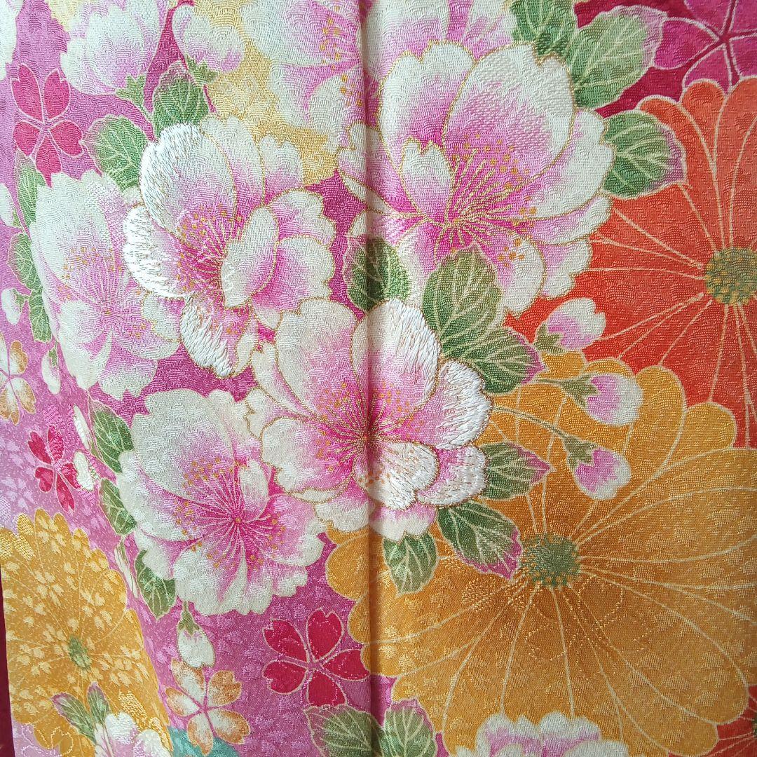 5165振袖単品　KANSAI寛斎ブランド 赤ピンク蝶　正絹　成人式卒業式結婚式