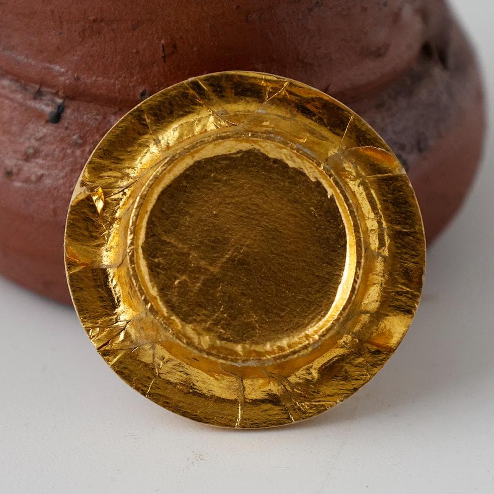 時代 備前焼 茶入 砂高台 在銘 陶印あり 糸屋風通（名物裂）仕覆付 茶道具