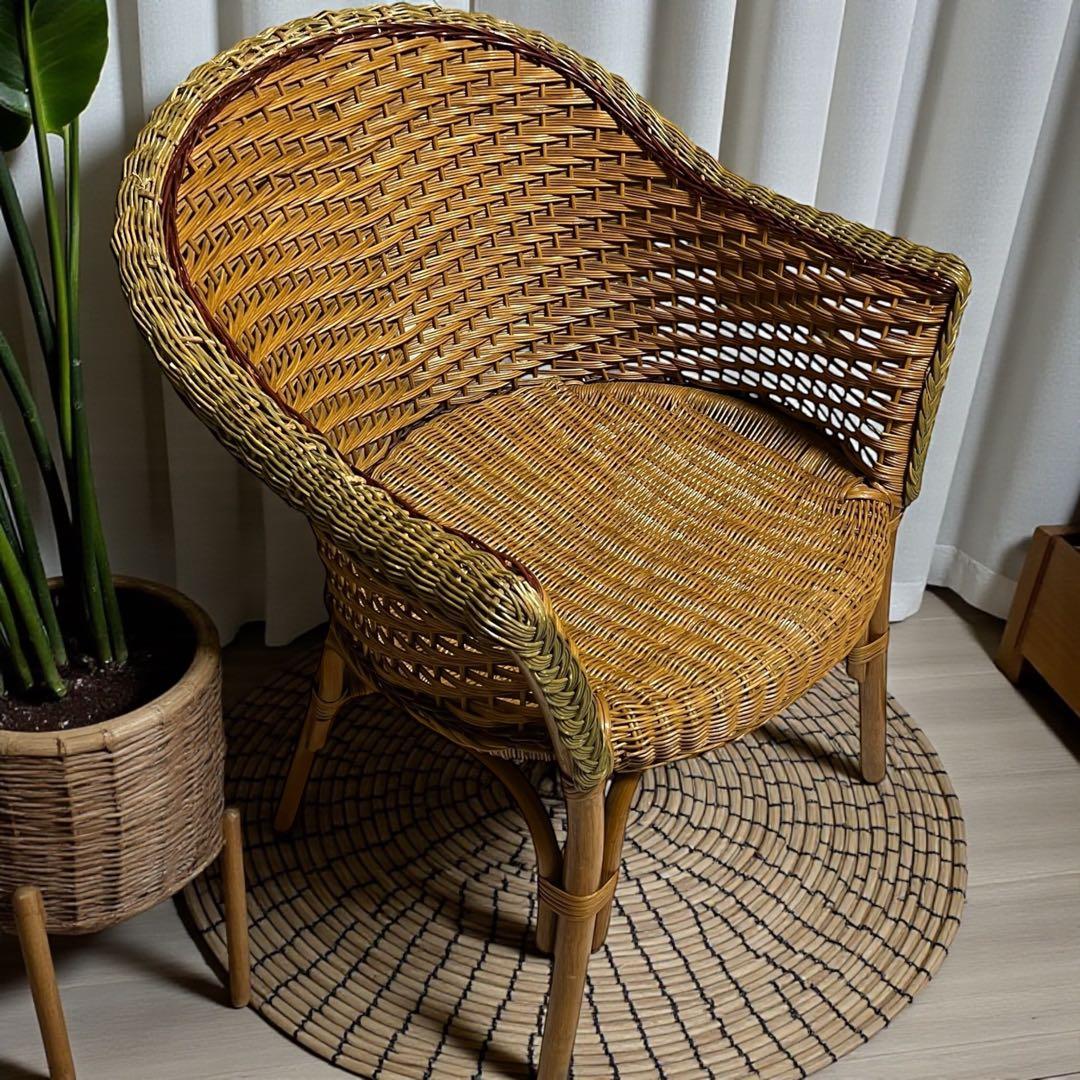 アジアンテイスト　籐　ラタン　ロイドルームチェア 肘掛け　肘置き　1人用チェア