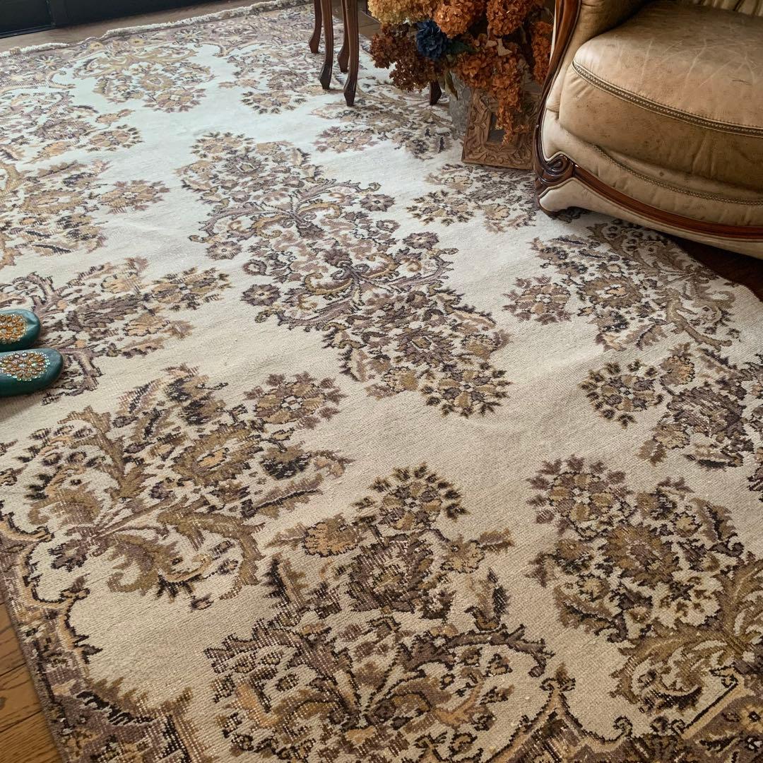 超大判　幅広　252× 147 トルコヴィンテージラグ　ボタニカル　雅紀さん