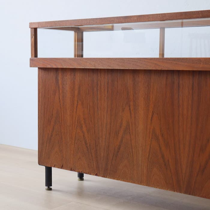 アンティーク チーク材 ガラスショーケース 飾り棚 サイドボード 木製