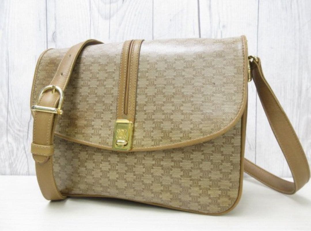 極美品 CELINE セリーヌ マカダム柄 ショルダーバッグ バッグ ブラウン系