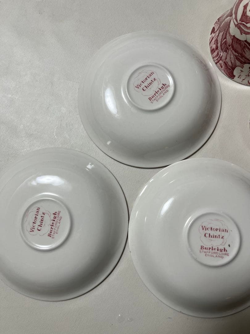 ヴンテージburleighビクトリアンチンツ 大中プレート4枚、カップ3個セット