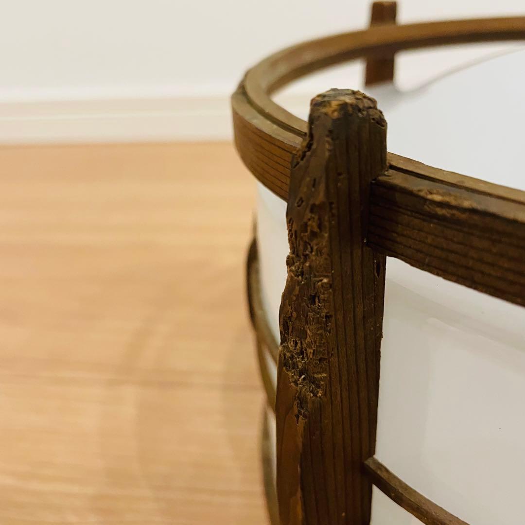 昭和レトロ 中ぶり 乳白ガラス 木枠 天井照明 電傘 電笠