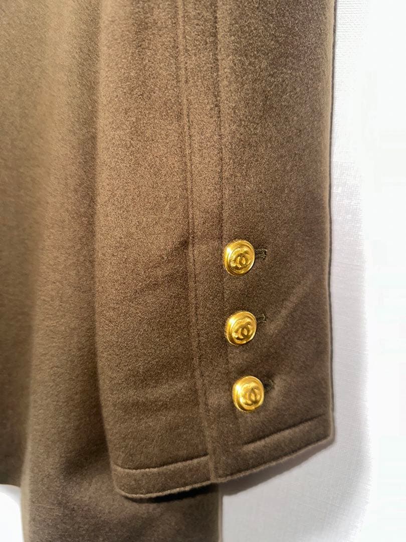 CHANEL ブラウン カシミヤ100%ウール ピーコート ゴールドボタン42