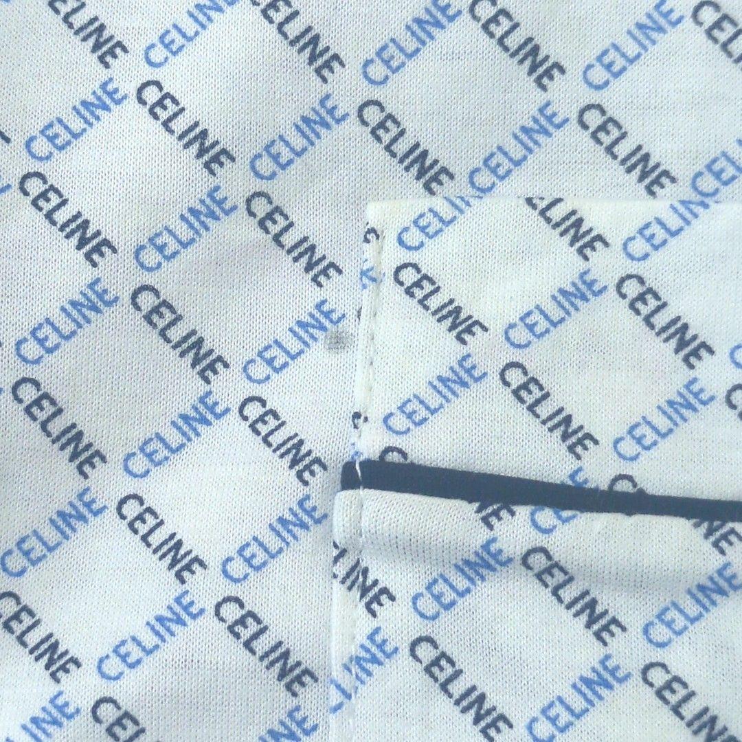 セリーヌ 100% コットン ポロシャツ ホワイト ネイビー ブルー イタリア製