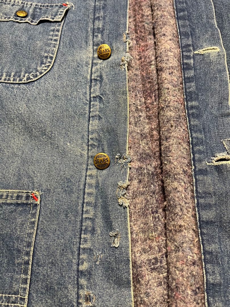 60s USA製 Sears デニムカバーオール 襟コーデュロイ ブランケット付
