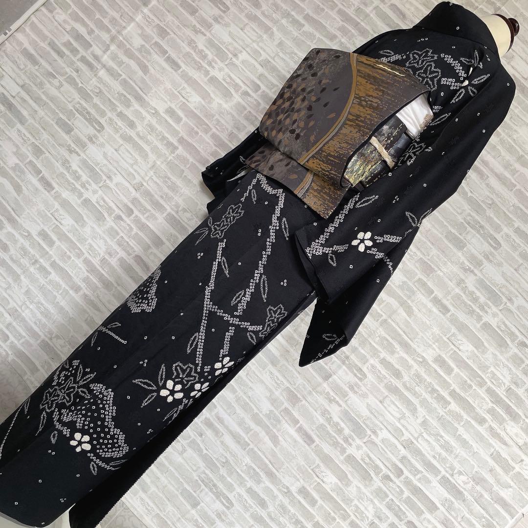 訪問着　フルセット　さくら　絞り　黒地　シックな雰囲気　入学式　卒業式　l2