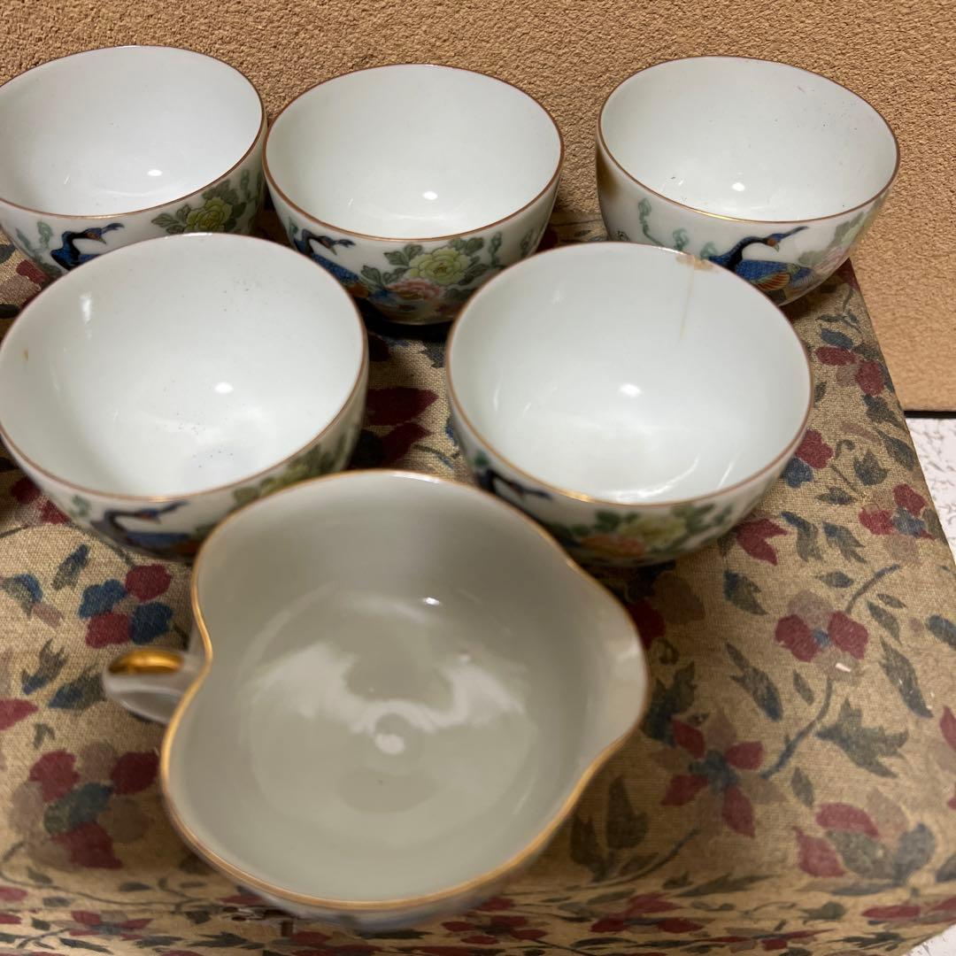 古九谷　九谷焼　花鳥図　金彩　孔雀　煎茶揃え　時代物