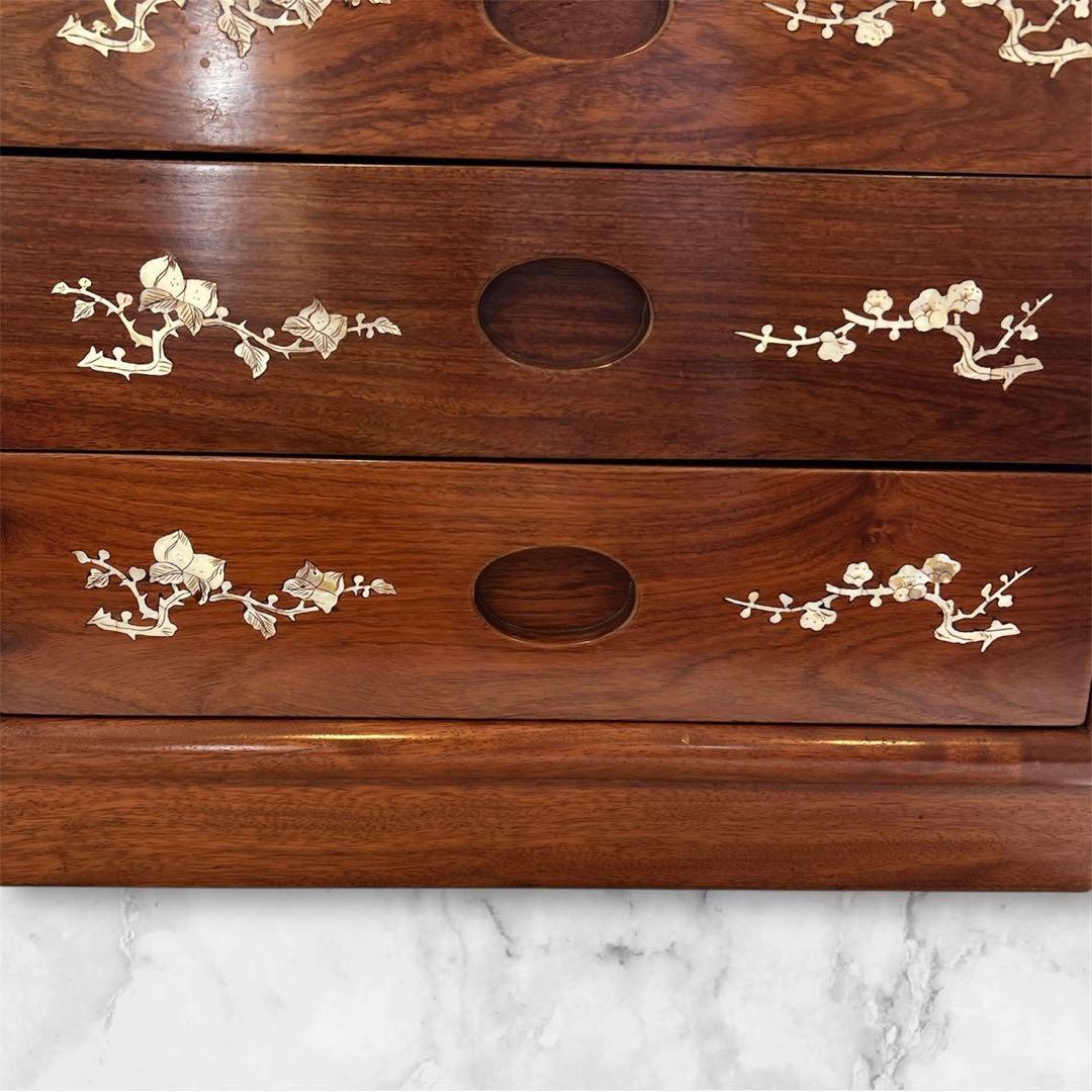 骨董品 螺鈿細工 チェスト タンス 五段チェスト 小物収納 木製 引き出し 螺鈿