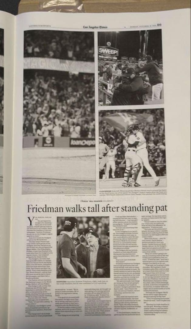ドジャース 大谷翔平 『伝説の試合記念号】ロサンゼルスタイムズ　額縁入り※ラス①