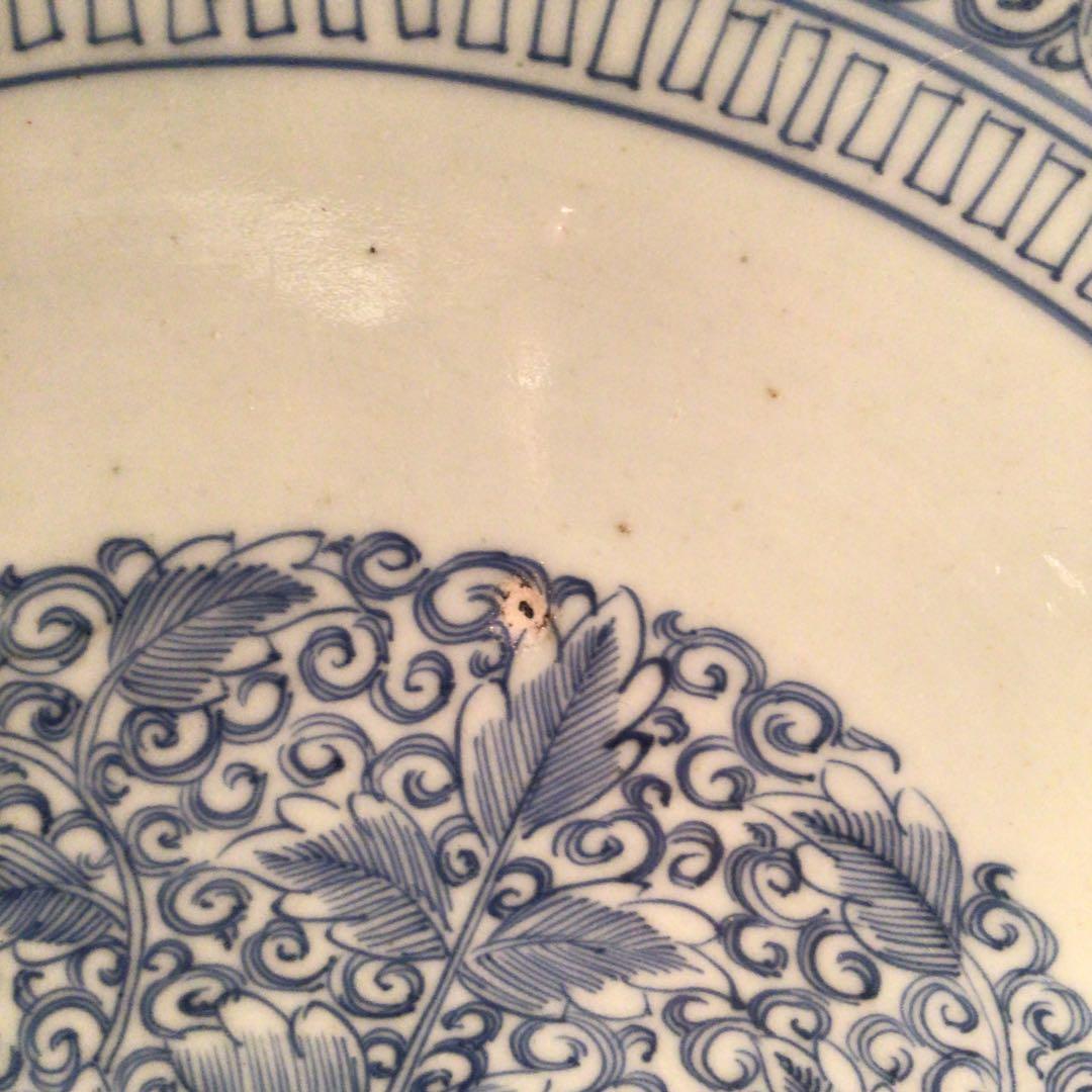 A865 古伊万里　染付　幕末線描　牡丹に柘榴紋様（1尺5寸）大皿　　1枚