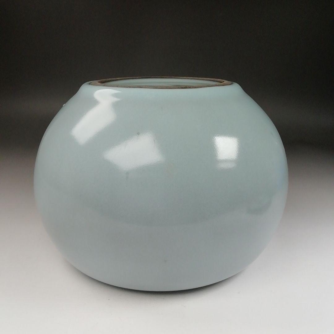 Ｔ１９０　水指　『青磁　水指』『月白』『妙高焼』『髙井進』　共箱　茶道具