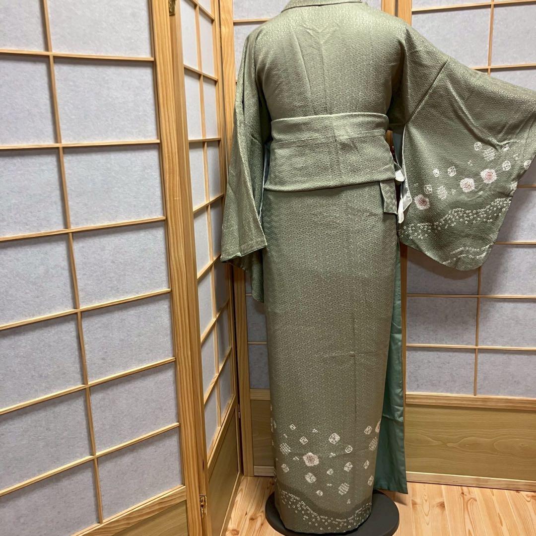 カメ様［6774］訪問着 舞花文様 金彩 絞り 幅広サイズ 正絹 着物 袷