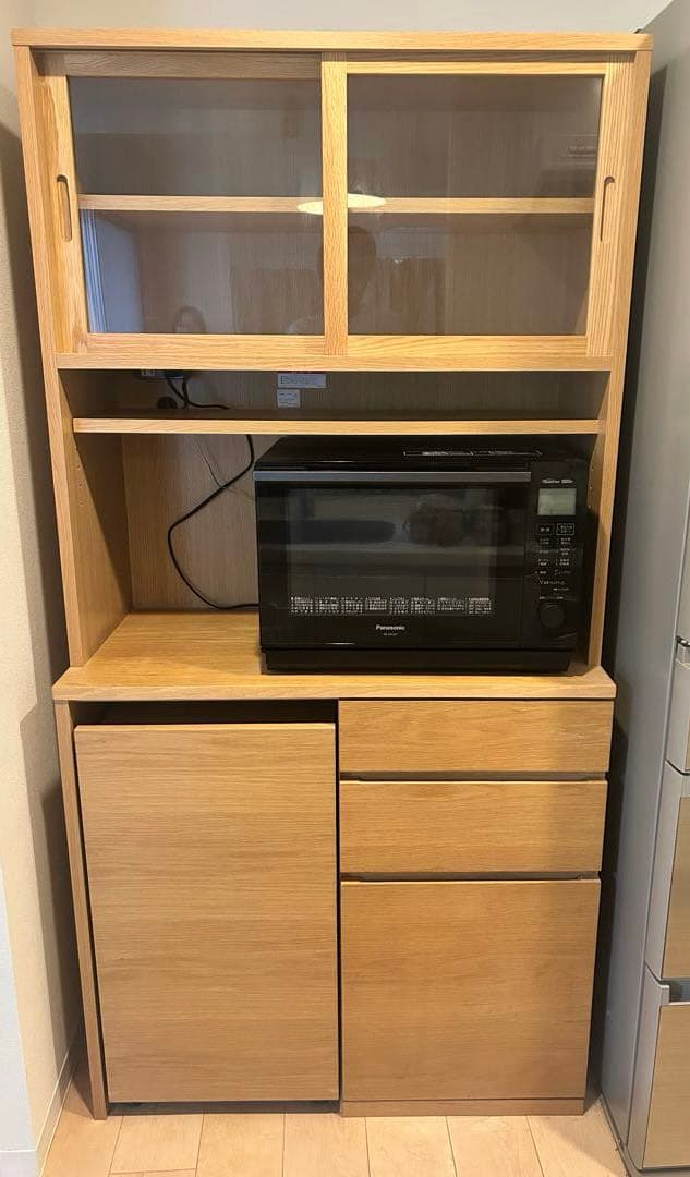 【無印良品】木製カップボード(ワゴン付)幅88cm オーク材　食器棚