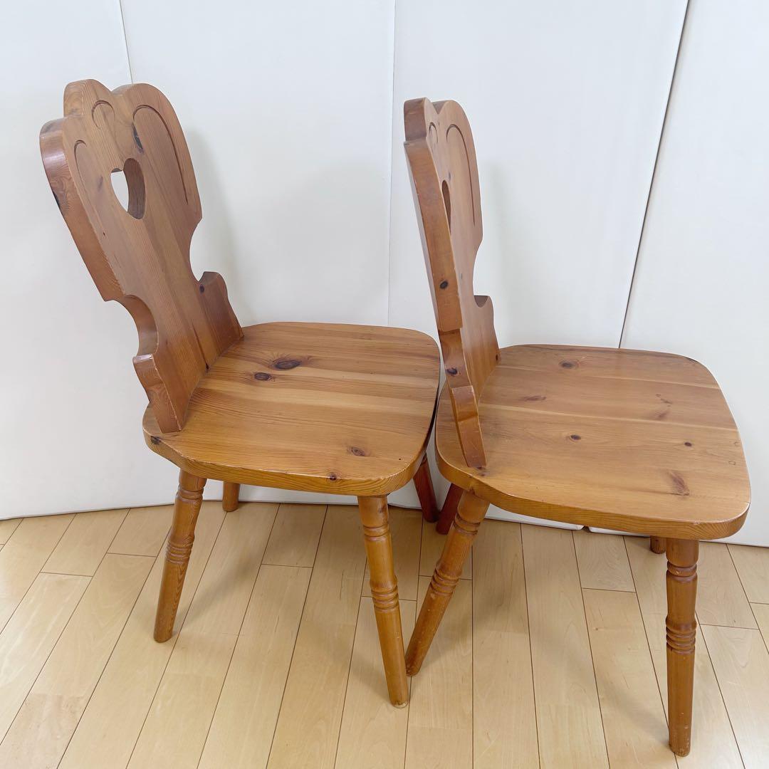 木の温もり　カントリー　ウッドチェア　ダイニング　2脚セット ハート形