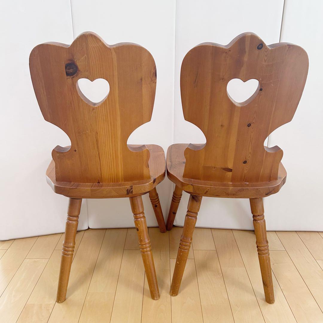 木の温もり　カントリー　ウッドチェア　ダイニング　2脚セット ハート形