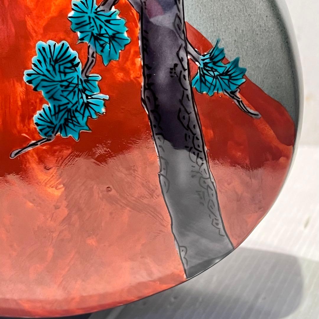 伝統工芸士　九谷焼　赤富士　花瓶　花器　山上義正作　陶器　陶芸　インテリア