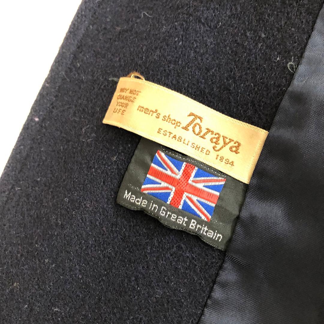 イギリス製　トラヤ　カシミヤ混ウールピーコート　ネイビー　TORAYA